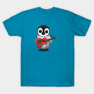 Baby Penguin Playing Albanian Flag Guitar T-Shirt